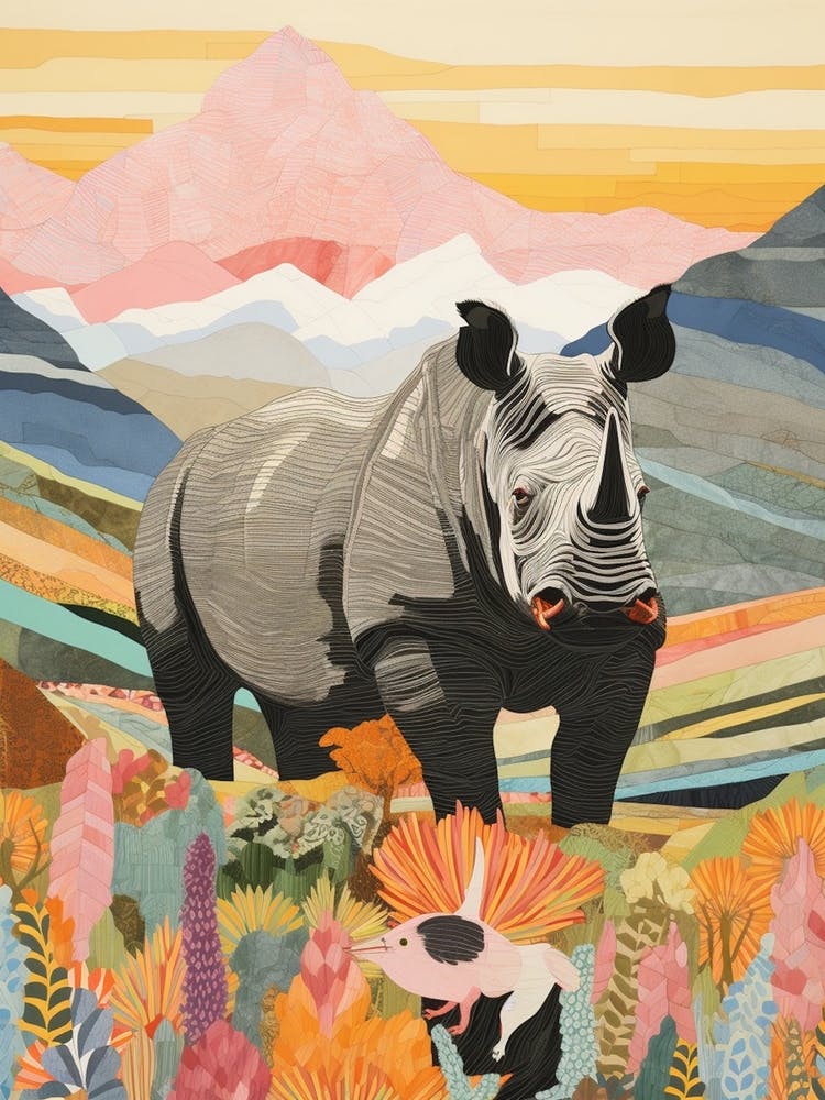 Rhino With Flowers & Plants 2