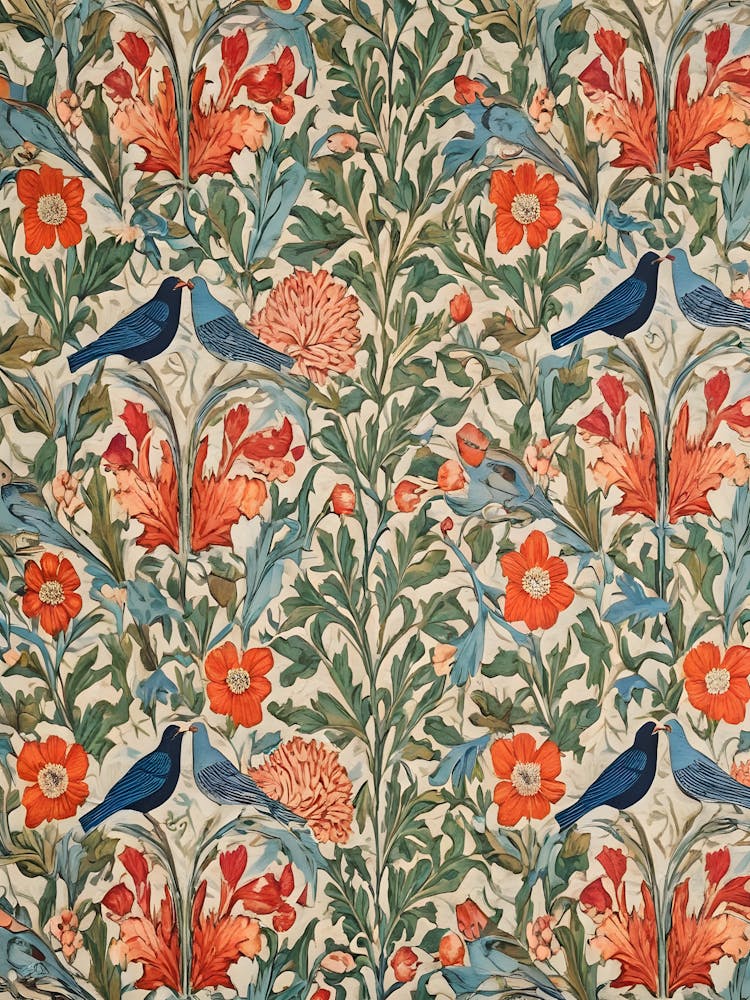 William Morris, Patterned Birds And Flowers 1