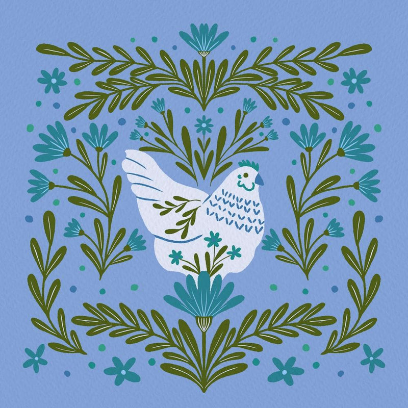 Blooming Chicken Retro Blue And Green
