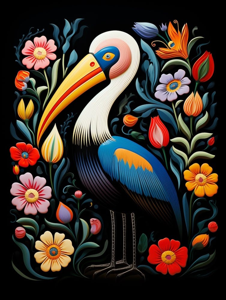 Folk Bird Illustration Pelican 1