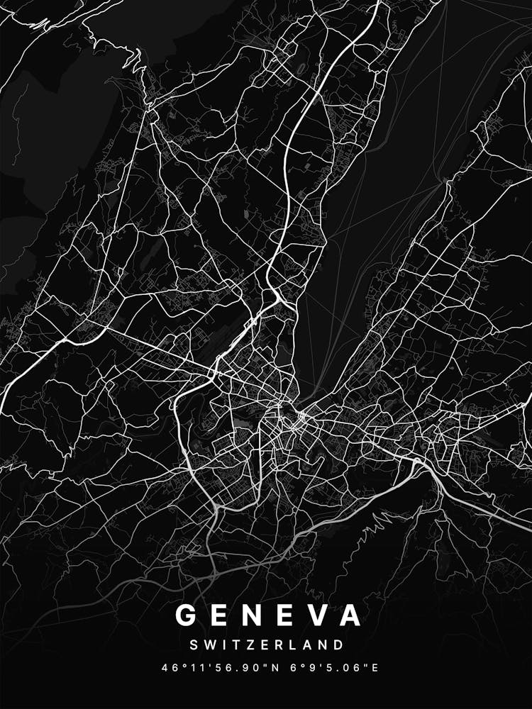 Geneva Switzerland Black Map