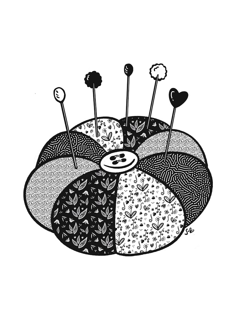 Floral Pin Cushion Black and White