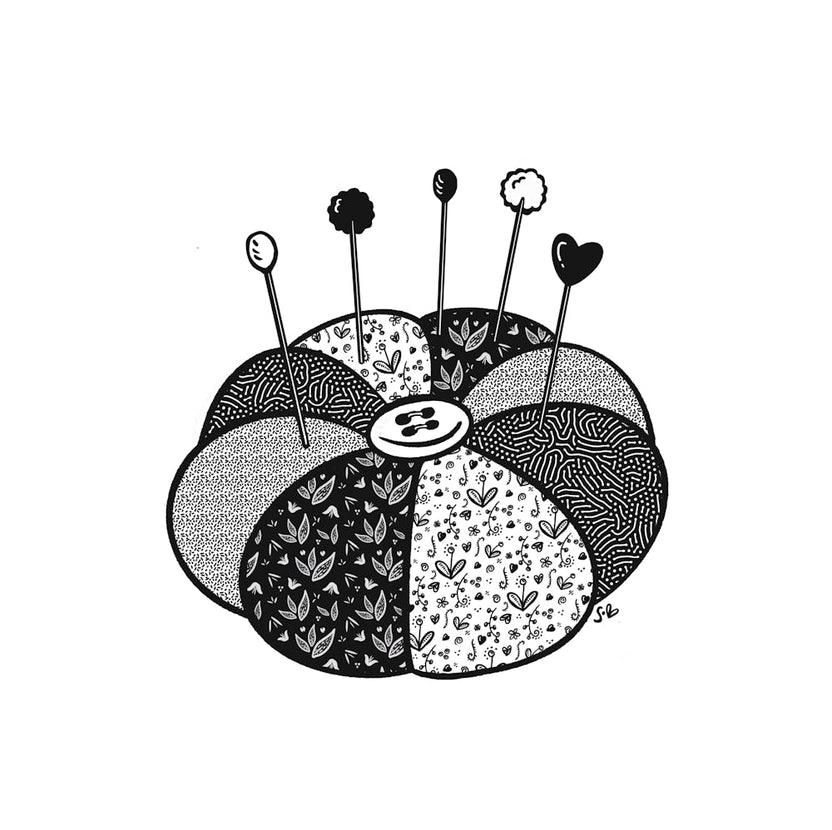 Floral Pin Cushion Black and White