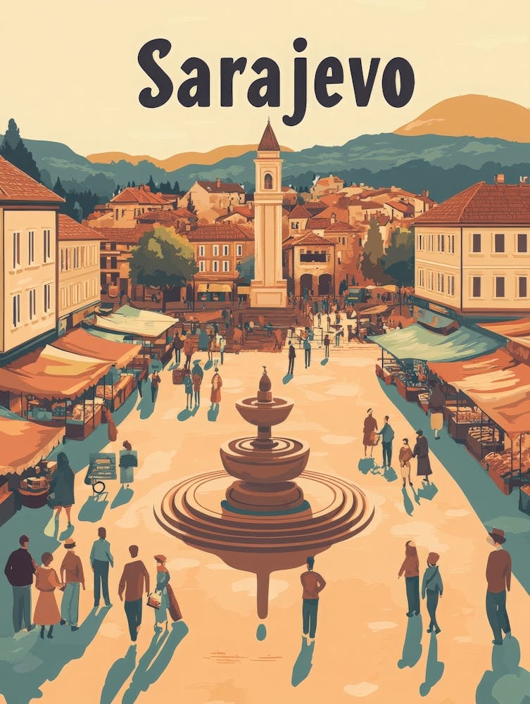 Aihrgdesign Ein klassisches Reiseposter der 1960er Jahre für Sarajevo 1