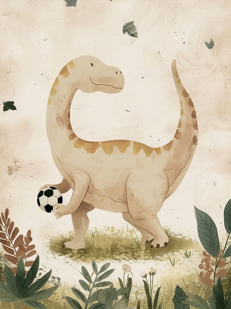 Dinosaur Playing Football Brushstrokes 2
