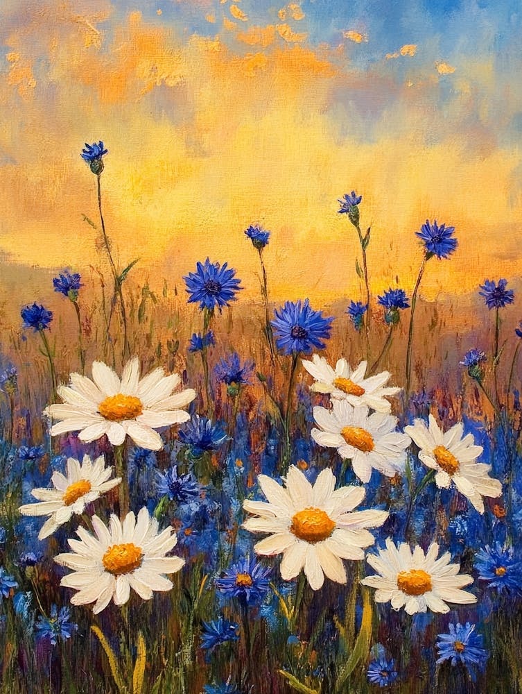 Daisies At Sunset