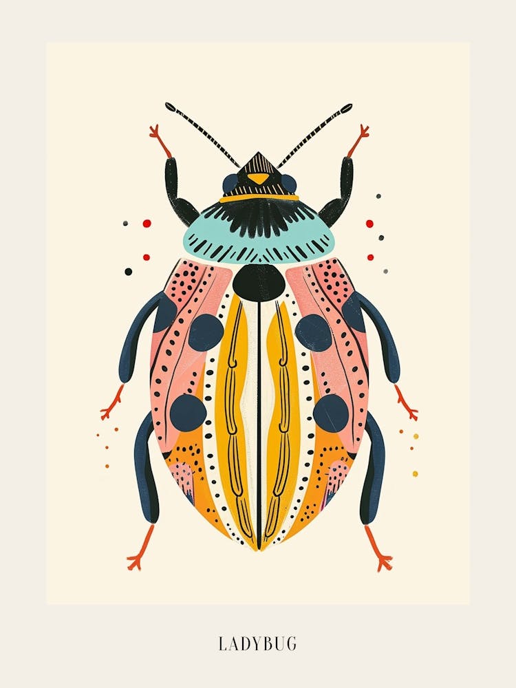 Colourful Insect Illustration Ladybug 17 Poster