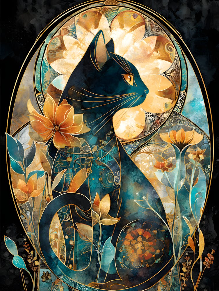 Black Cat With Flowers 6
