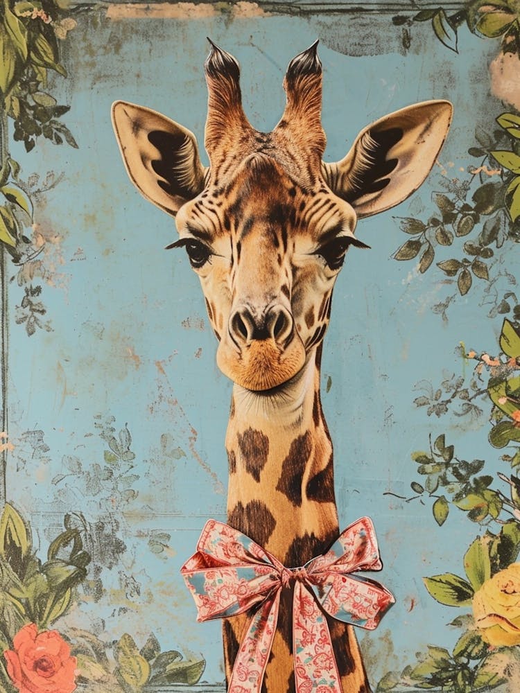 Giraffe With Bow Kitsch Collage 1