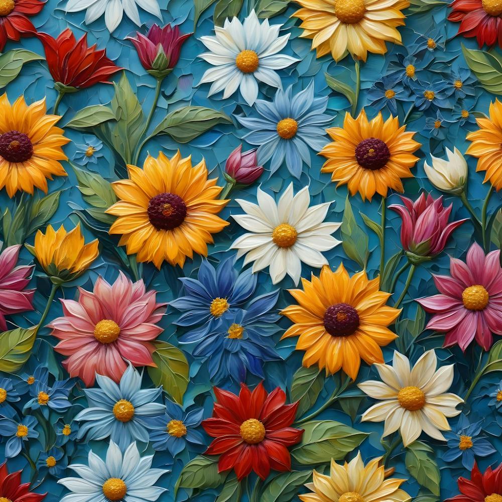 Flowers On A Blue Background 11