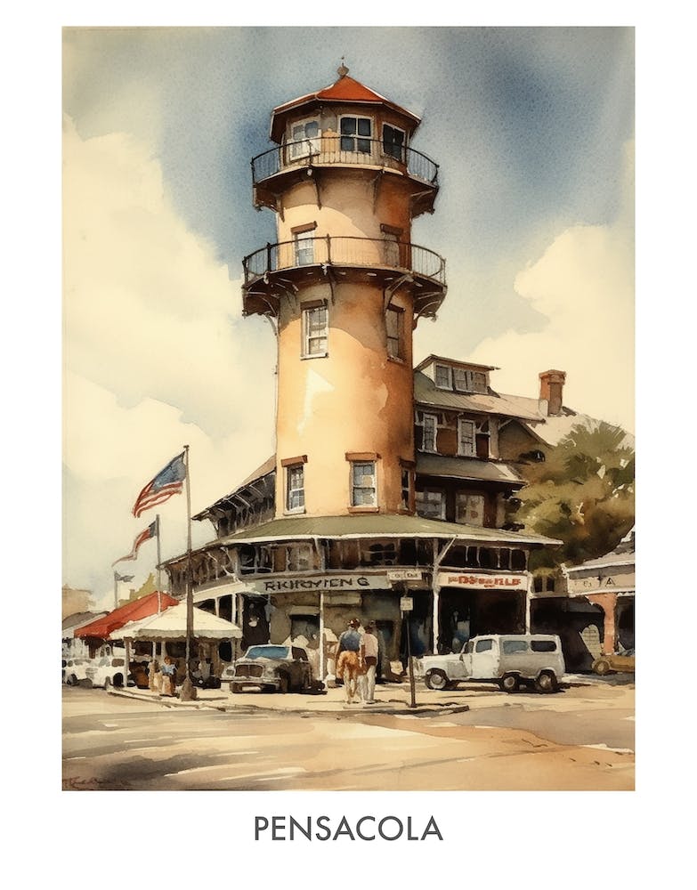 Pensacola Aquarelle 4 Affiche de voyage