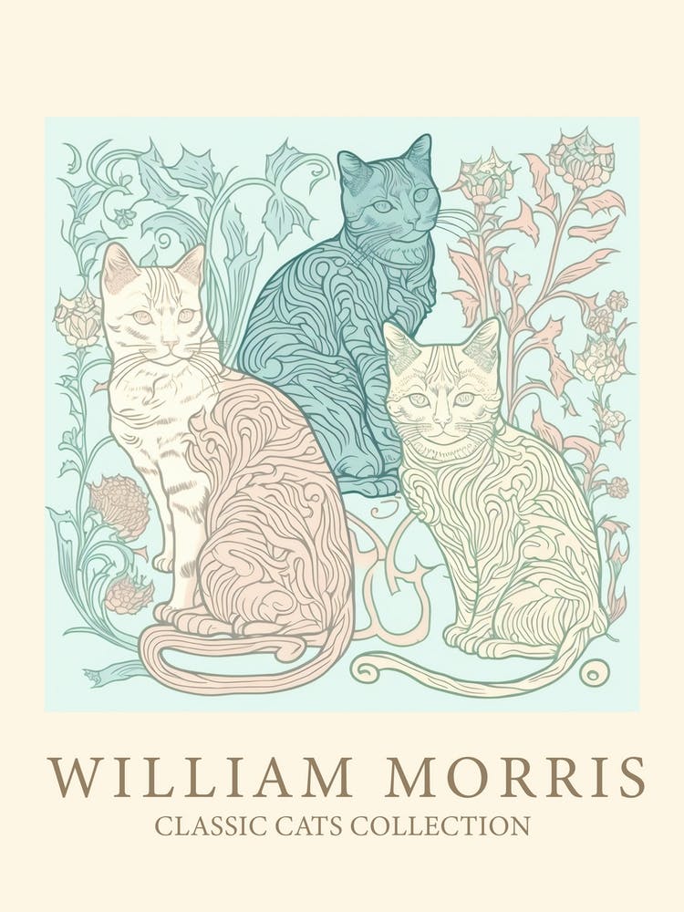 William Morris  Inspired Cats Collection 3 Cats