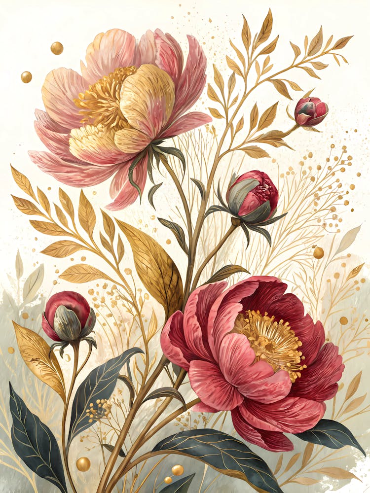 Oil Painting Style Line Art Of Blooming Florals
