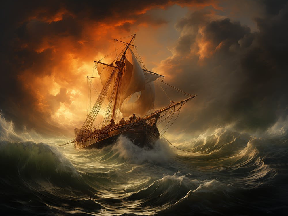 A Fishing Sloop In Waves