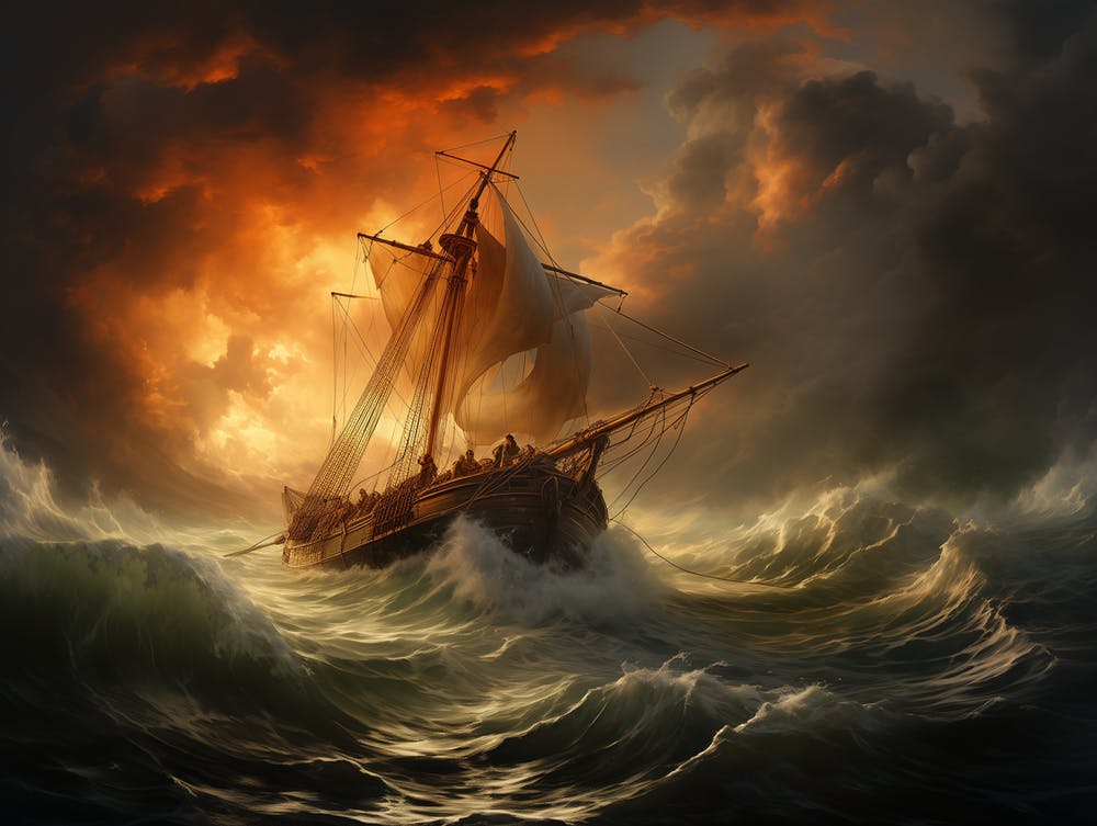 A Fishing Sloop In Waves