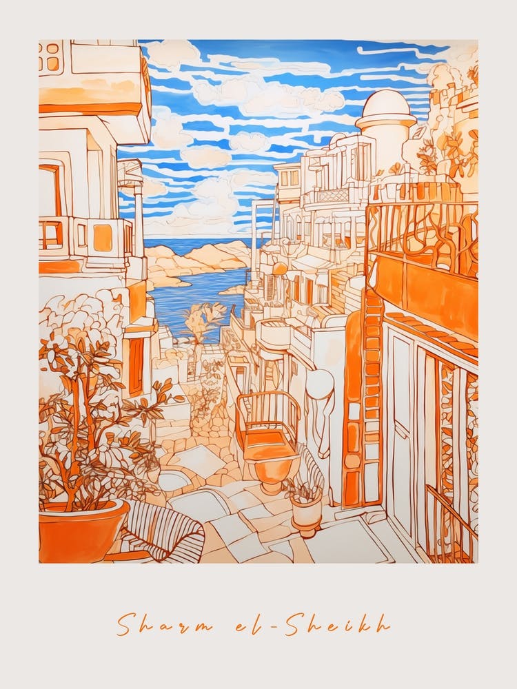 Sharm El Sheikh Ägypten Orange Zeichnung Poster