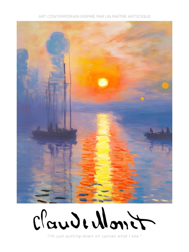 Art Poster Echoing Monet Style Painting, Sunset By Claude Monet