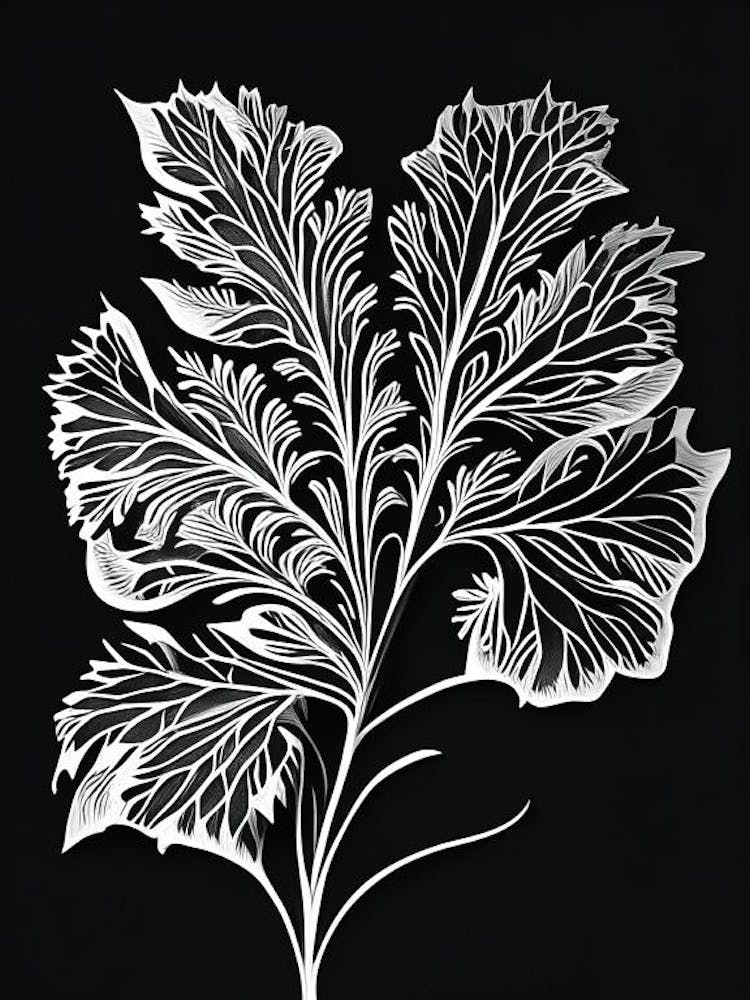 Cilantro Leaf Linocut 2