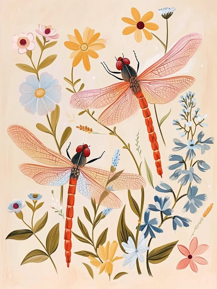 Folkloristische Florale Tierzeichnung Libelle 3