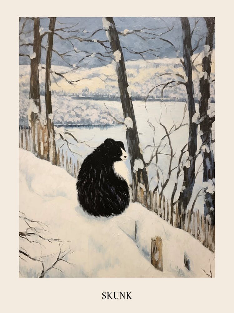 Vintage Winter Animal Painting Poster Skunk 1