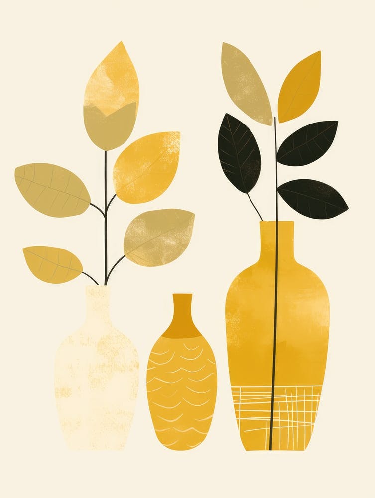 Three Vases With Leaves 1