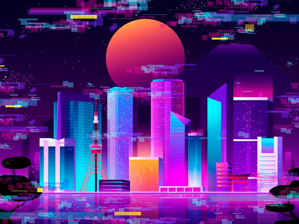 Synthwave Neon City: Tokio glitch #4 (Tokio glitch neon city)