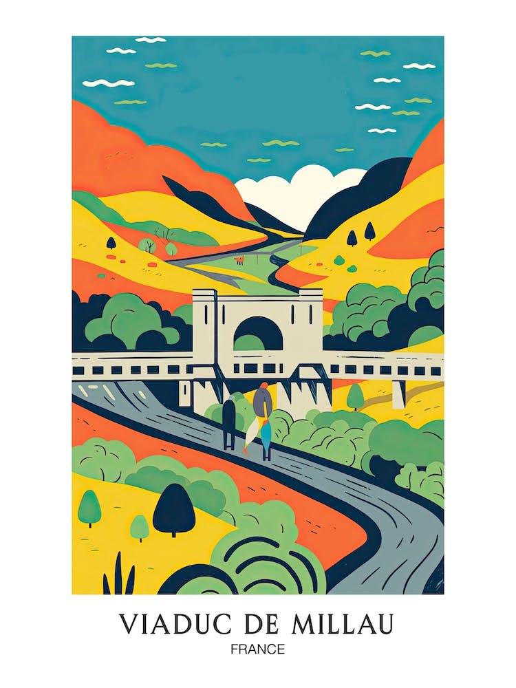 Viaduc De Millau, France Colourful 1 Travel Poster