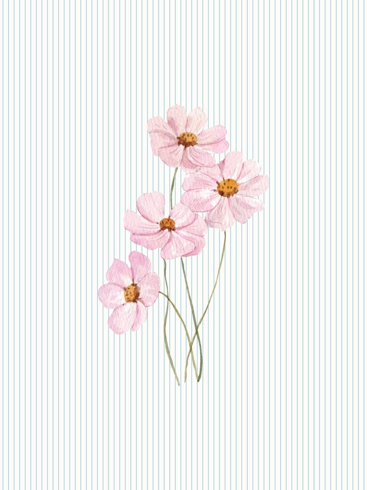 Pink Flower Striped Poster