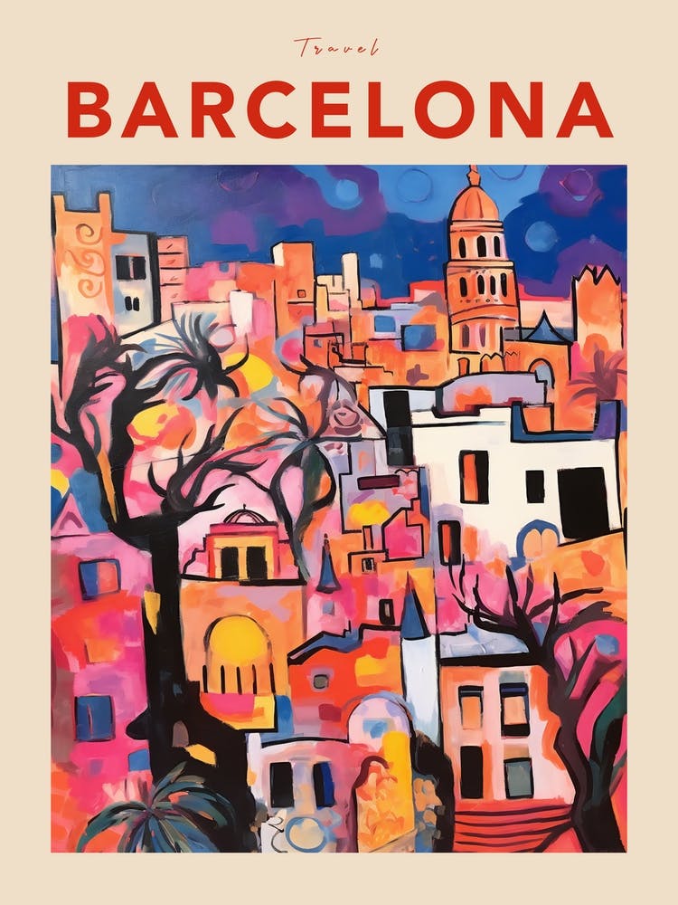 Barcelona Spain 4 Fauvist Travel Poster