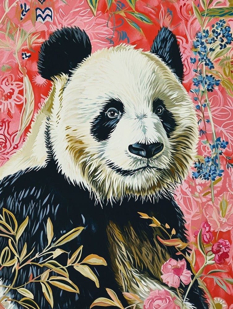 Floral Animal Painting Giant Panda 1