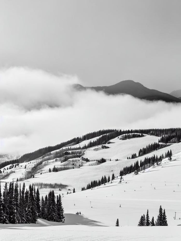 Snowmass, Usa Black And White Skiing Poster