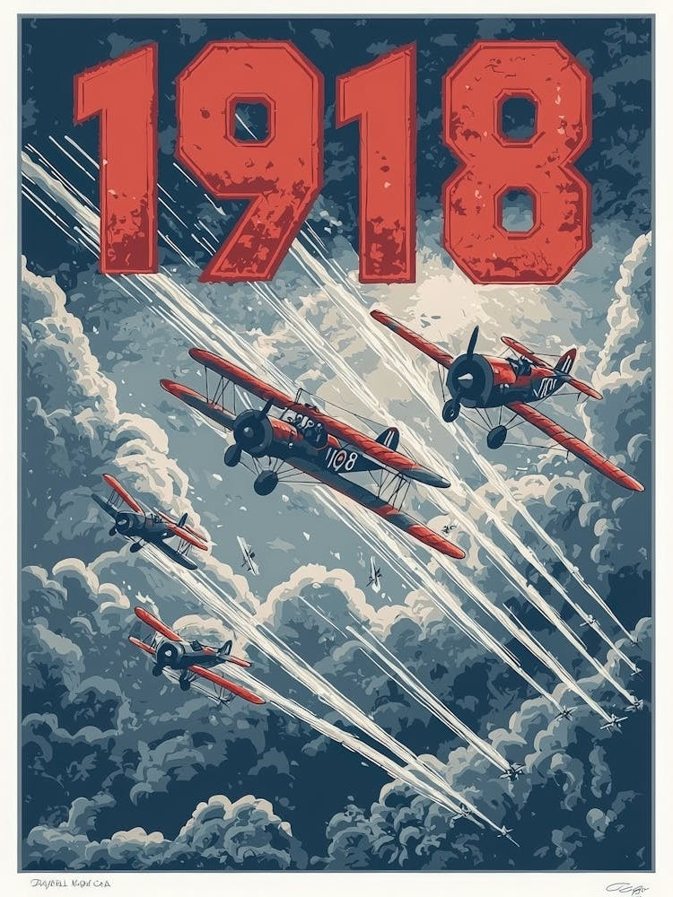 Aihrgdesign A Vintage Aviation Poster Depicting 1918 Biplane 2