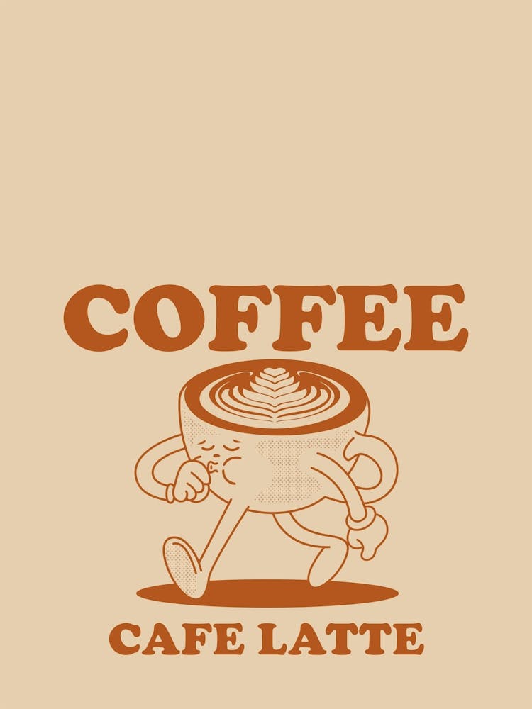 Retro Wall Art Vintage Decor Retro Cartoon Printable Art Vintage Wall Art Coffee Cafe Latte Trendy Retro Poster