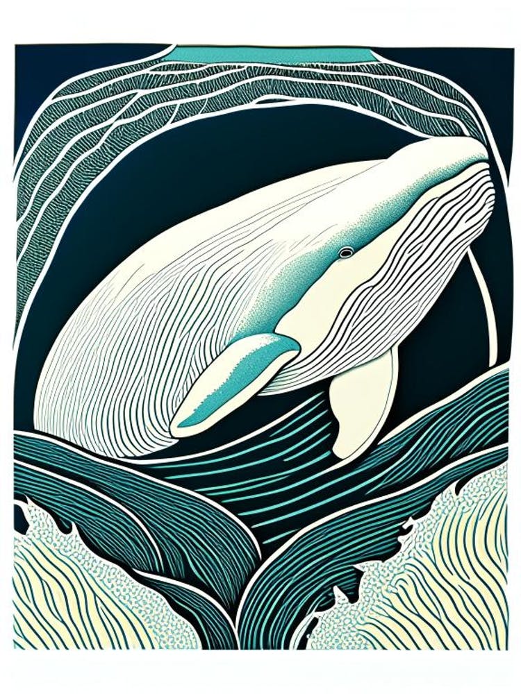Vintage Whale Linocut