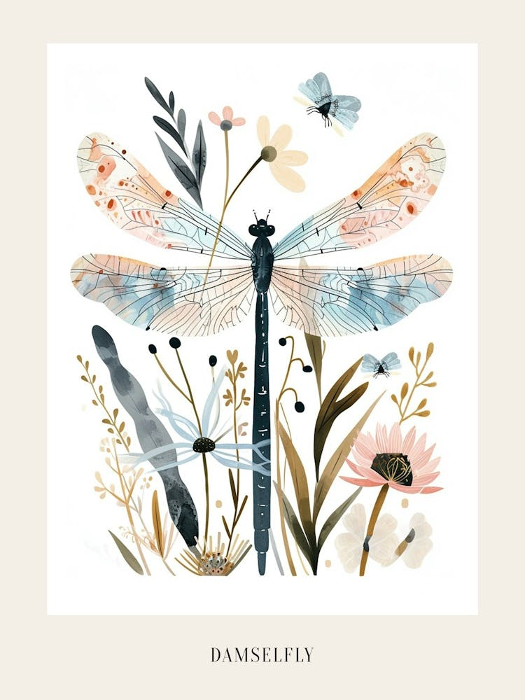 Colourful Insect Illustration Damselfly 14 Poster