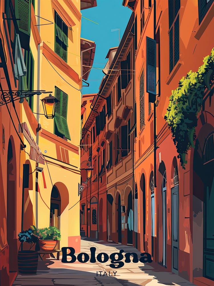 Bologna Italy Street Digital Travel Illustration