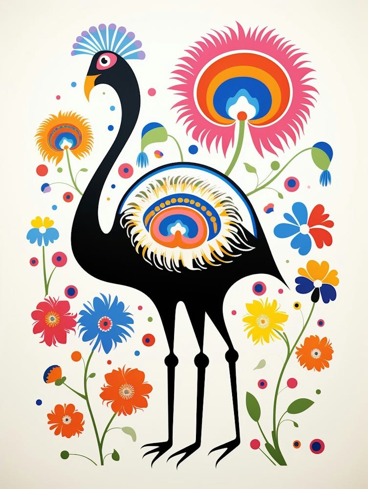 Skandinavische Vogelillustration Strauß 1