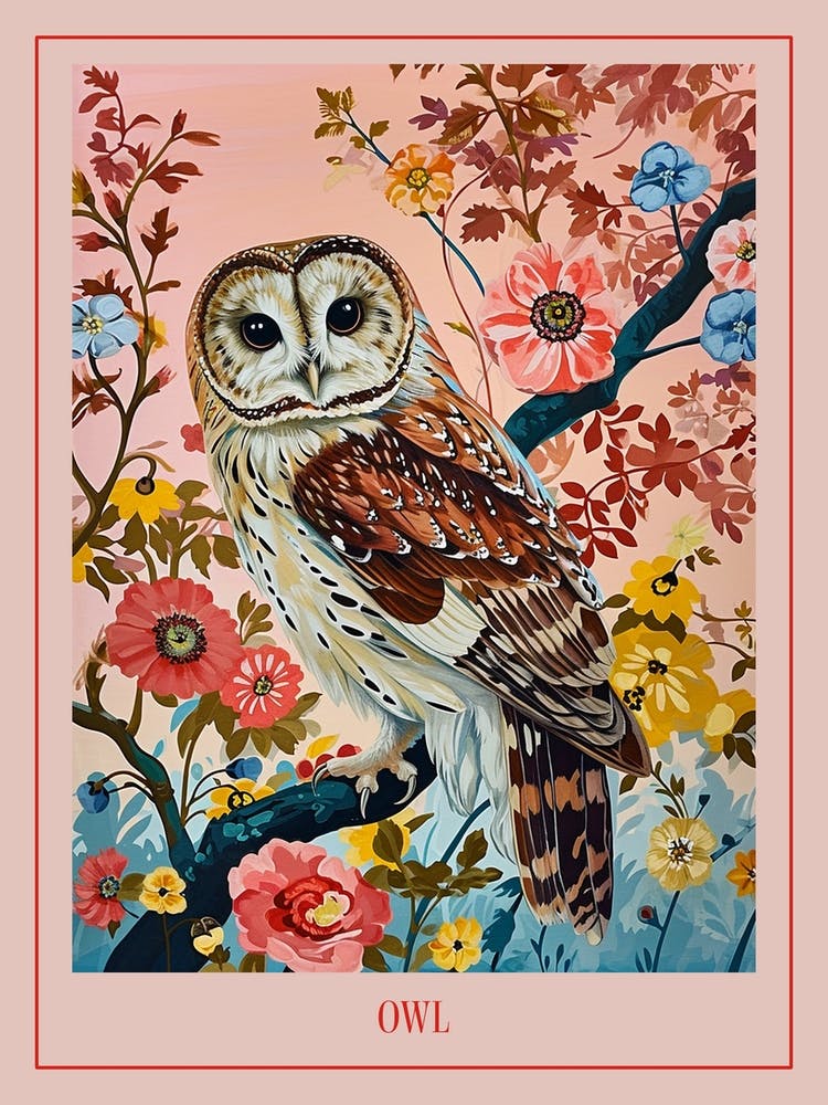 Floral Animal Painting Owl 1 Poster