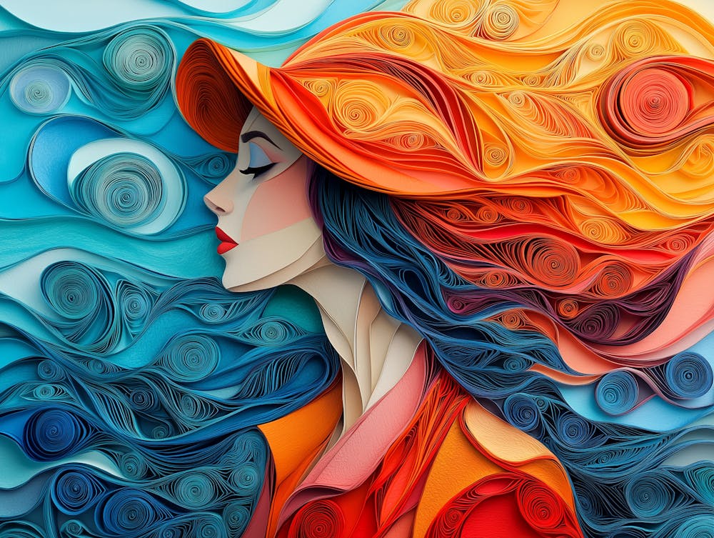 Paper Quilling Woman with Retro Hat