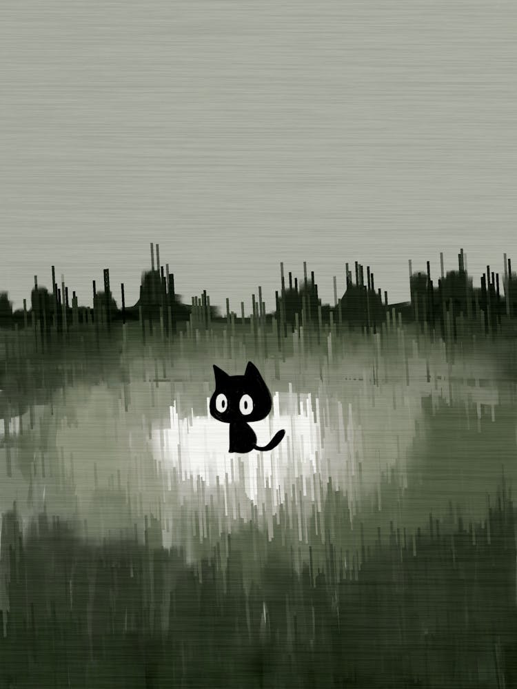Schwarze Katze im Gras