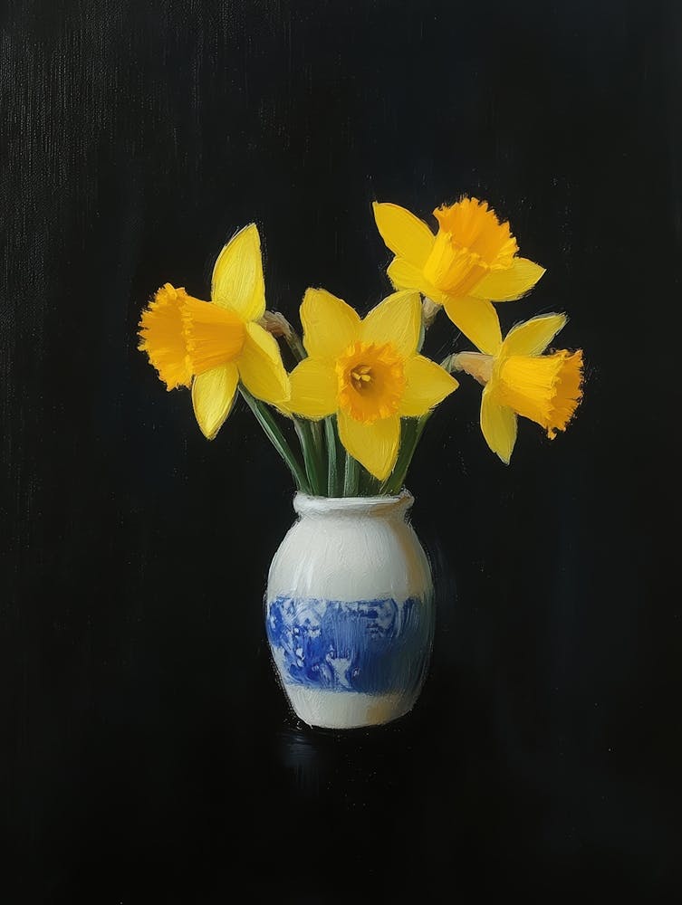 Daffodils In A Blue Vase 1