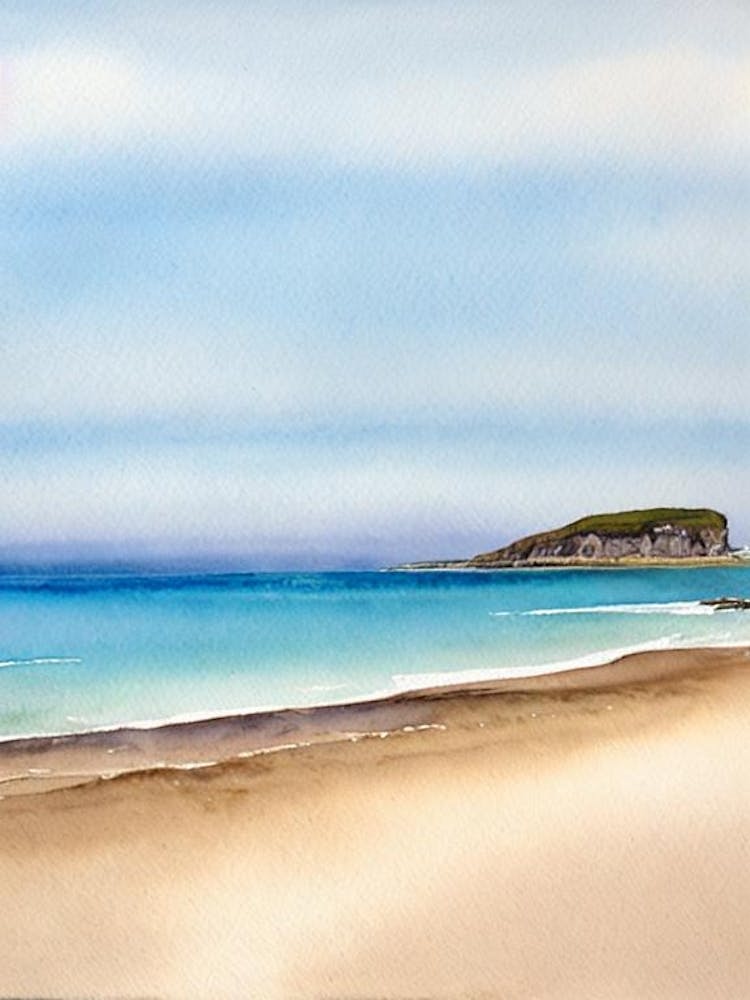 Barafundle Bay Beach, Pembrokeshire, Wales Watercolour