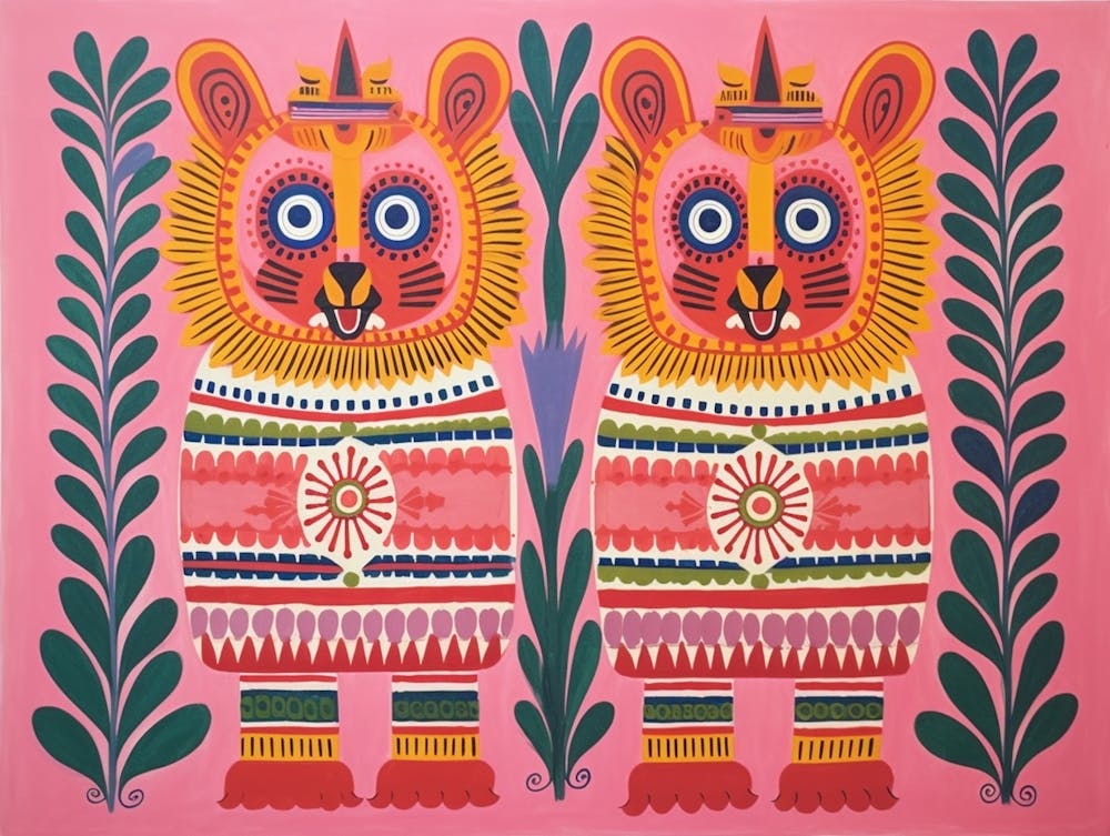 Lion 3 Folk Style Animal Illustration