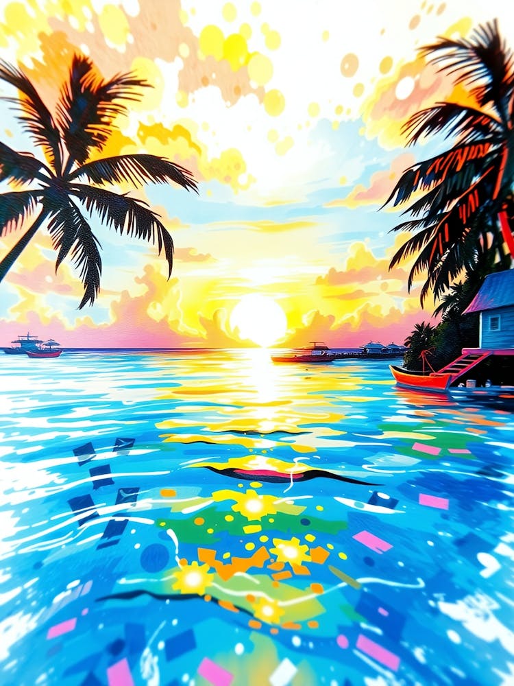 Peinture Coucher de Soleil Tropical