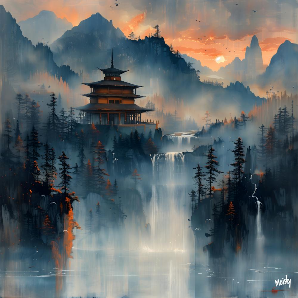 Waterfall In The Mountains Realism & Impressionism