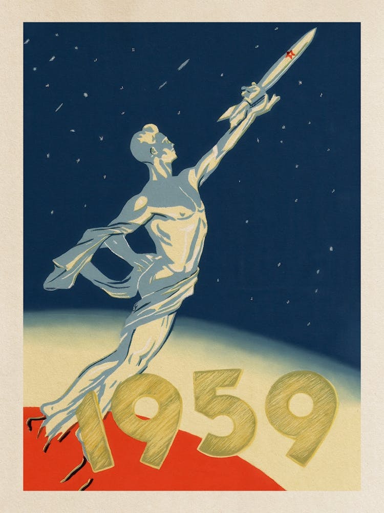 Soviet space, USSR 1959 — Soviet space poster, retro Soviet art, vintage space print, propaganda poster