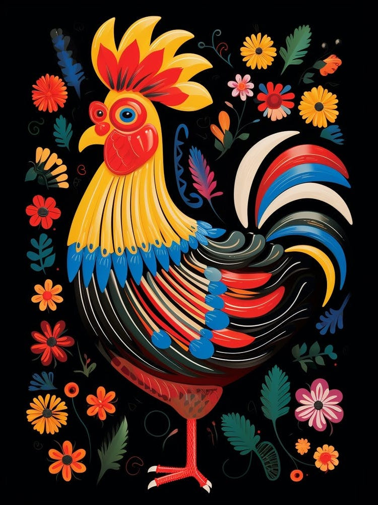 Folk Bird Illustration Chicken 6