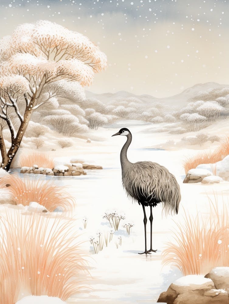 Winter Bird Painting Ostrich 3