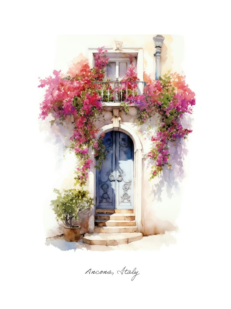 Ancona, Italy   Mediterranean Doors Watercolour Painting 4 Poster