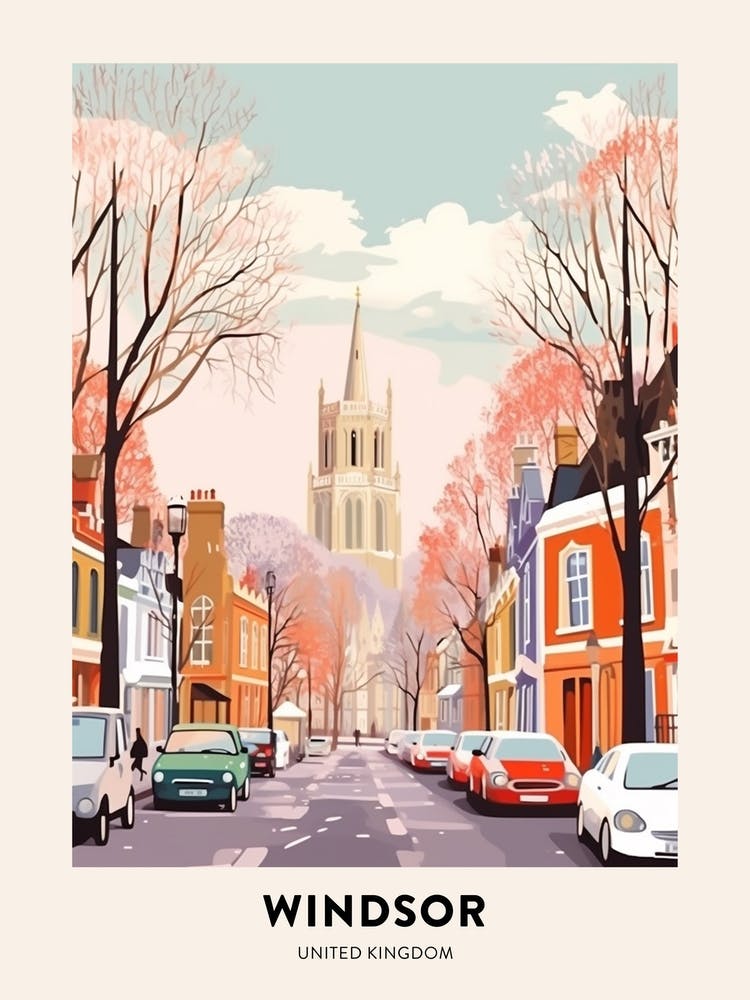 Vintage Winter Travel Poster Windsor United Kingdom 1